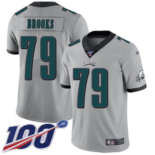 Men Philadelphia Eagles #79 Brandon Brooks Limited Silver Inverted Legend NFL Jersey 100th Season Football